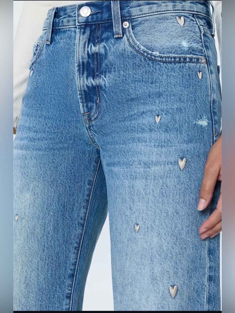 Pistola Light Blue Straight-Leg Jeans with Heart Appliqués